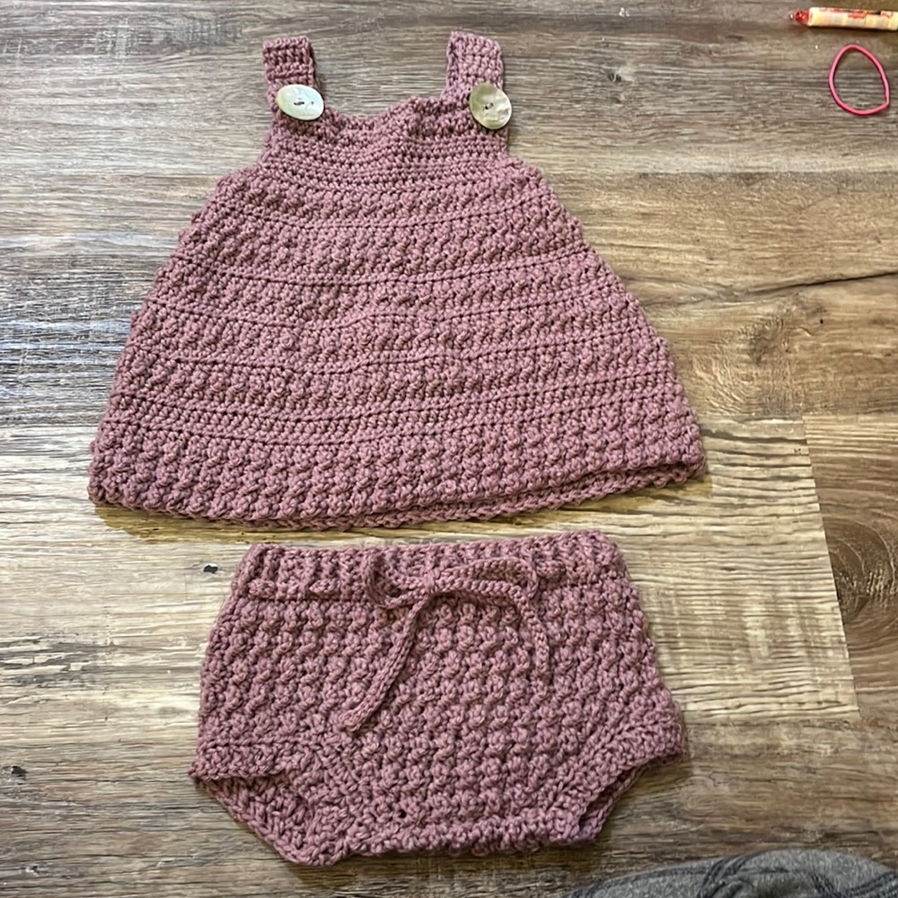 Hand crochet baby girls 2 pc dress